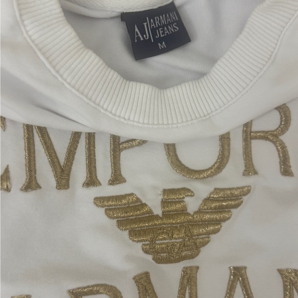 Armani Jeans White and Gold Fitted Graphic Sweatshirt - Picture 2 of 2